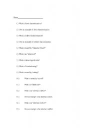 English worksheet: Types of Characterization in Literature Worksheet 