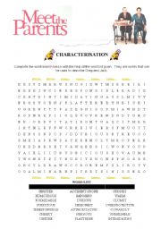 English Worksheet: Meet the Parents - Characterisation (Word Hunt)