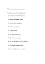 English worksheet: Action Verb Quiz