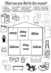 English Worksheet: What can you find in the rooms? (1)