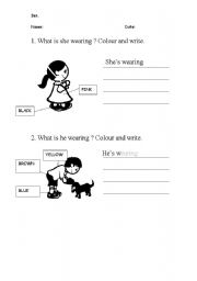English worksheet: clothes and colors (whats he wearing?)