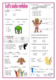 English Worksheet: Revision test for beginners