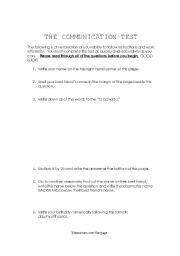 English worksheet: Communication Test - Teach your students to follow instruction