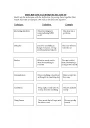 English worksheet: descriptive writing techniques