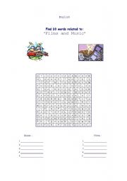 English Worksheet: Puzzle: Films and Music