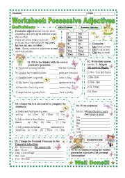 Worksheet: Possessive Adjectives/ explanation and exercise