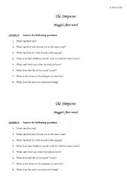 English Worksheet: The Simpsons `Lisas first word