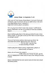 English Worksheet: Lottery Winner: An Inspiration to All