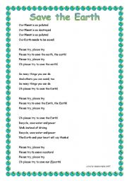 English Worksheet: Save the Earth song