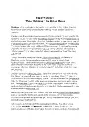 English worksheet: Winter Holidays in the U.S.