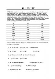 english worksheets pronunciation b v w basic