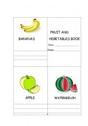 English worksheet: Mini-book on vegetables and fruit
