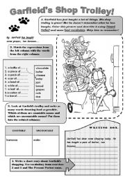 GARFIELDS SHOP TROLLEY! -fun vocabulary and grammar worksheet. Revision or practice of Present perfect ( What has Garfield bought?) and food vocabulary- countable and uncountable nouns.For upper-elementary students