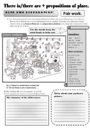 There is /there are + prepositions of place -pair work speaking and writing activity. Find the differences! 2 pages.