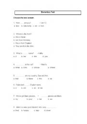 English worksheet: Elementary Test 1 for children