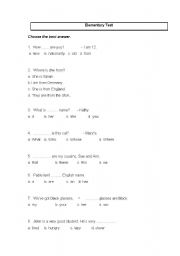 English Worksheet: Elementary Test 1 for children