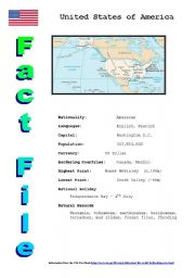English Worksheet: Information sheet about the United States of America