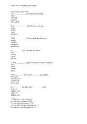 English Worksheet: Present Simple, Present Continuous and Past Simple test