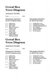 English Worksheet: Cereal Box Venn Diagram