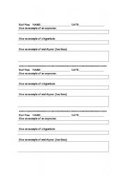 English Worksheet: Poetry Entry/Exit Class Pass