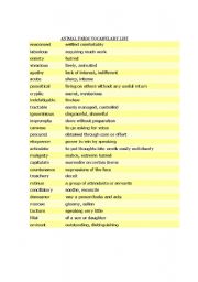 English Worksheet: Vocabulary list for Animal Farm