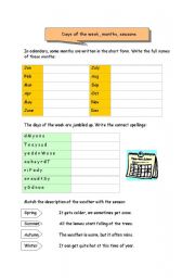 English Worksheet: Days, months and seasons