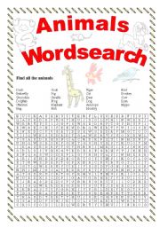 English Worksheet: Animal wordsearch