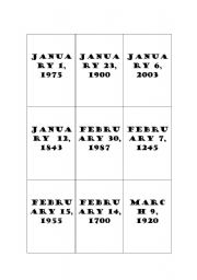 English worksheet: dates bluff game