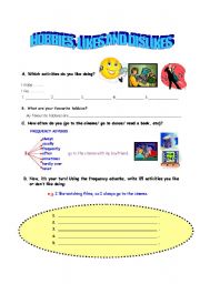 English Worksheet: HOBBIES, LIKES AND DISLIKES