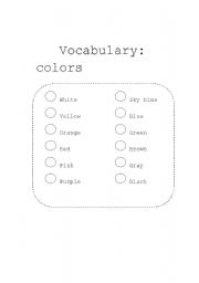 English Worksheet: colors vacabulary