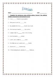 English worksheet: The definite article 