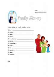 English worksheet: Family Mix-up