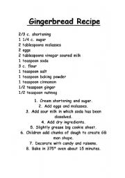 English worksheet: Gingerbread Recipe