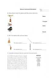 English Worksheet: Musical Instruments Worksheet