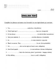 English worksheet: modal test