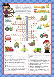 Means of Transport  Crossword Puzzle for Elementary or Lower Intermediate students