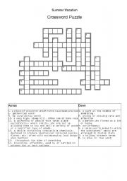 English worksheet: crossword puzzle - summer vacation