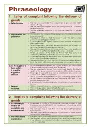 Business English: Letter of complaint following the delivery of goods (Phraseology)