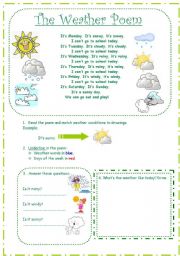 English Worksheet: The weather: poem and activities
