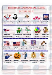 Holidays and Special Dates in the U.S.A. - Pictionary