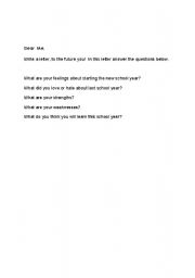 English Worksheet: Dear Me Letter 1st day Intro