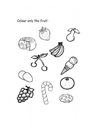 English Worksheet: Colour only the fruit