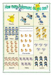 English Worksheet: Practice of counting with Pokemon 
