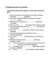 English worksheet: Making adjectives and adverbs from nouns