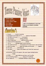 English Worksheet: 5 pages Tenses Present, Past and Future Passive Voice