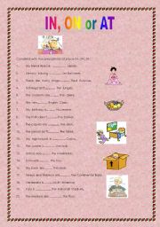 English Worksheet: IN, ON, AT