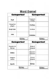 English Worksheet: Adapted Scattegories Game