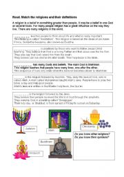 English Worksheet: Match the religions and their definitions