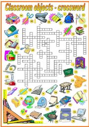 CLASSROOM OBJECTS - CROSSWORD (B&W VERSION INCLUDED)