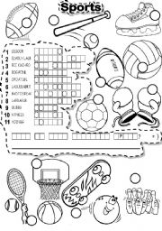 English Worksheet: SPORTS PUZZLE and LETTER TILES